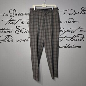 Men Rendezvous Ballin Gray Plaid Windowpane Wool Lined Dress Pants Slacks, 33W